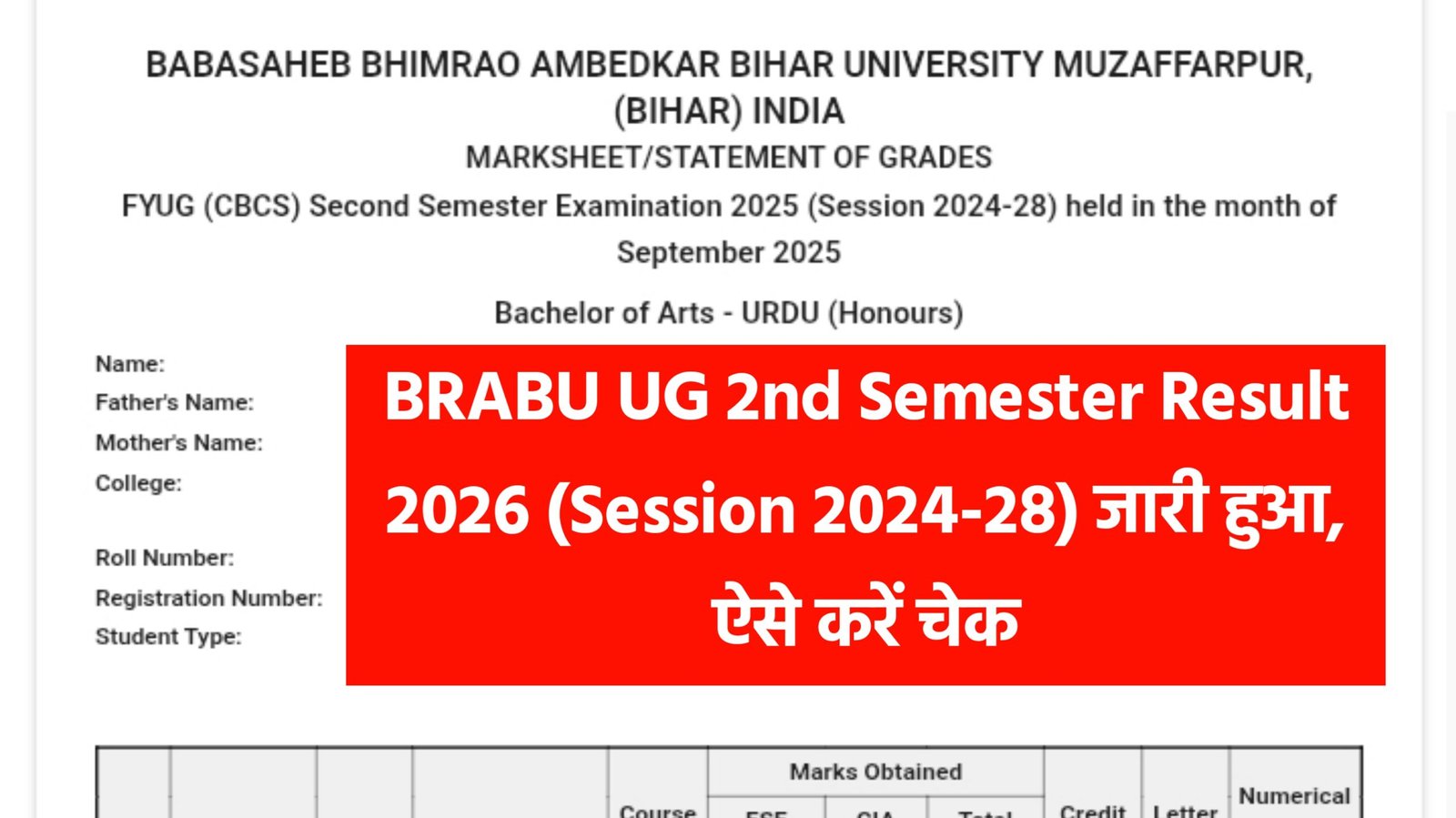 BRABU UG 2nd Semester Result 2026