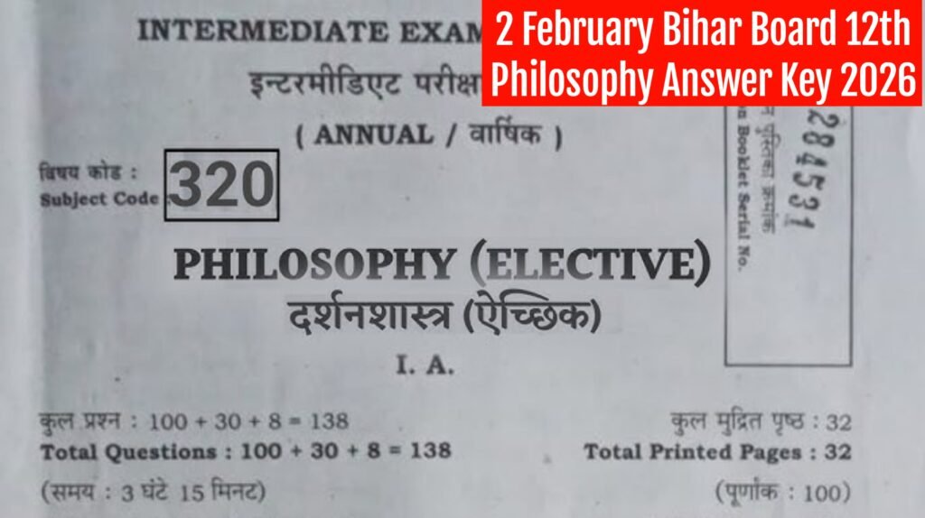 2 February Bihar Board 12th Philosophy Answer Key 2026