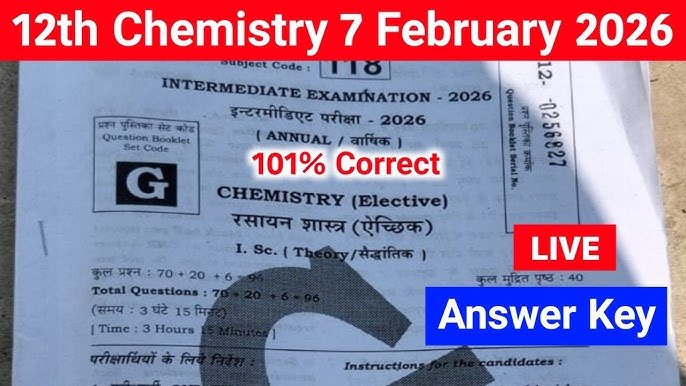 7 February Bihar Board 12th Chemistry Answer Key 2026
