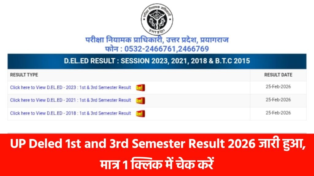 UP Deled 1st & 3rd Semester Result 2026 घोषित