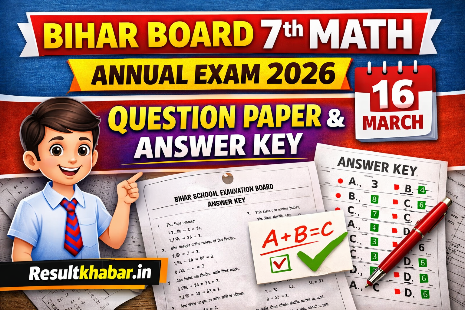 Bihar Board 7th math Annual Exam 2026