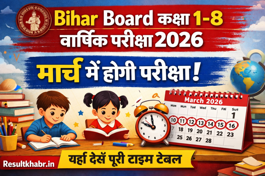 Bihar Board Class 1 to 8 Annual Exam Routine 2026