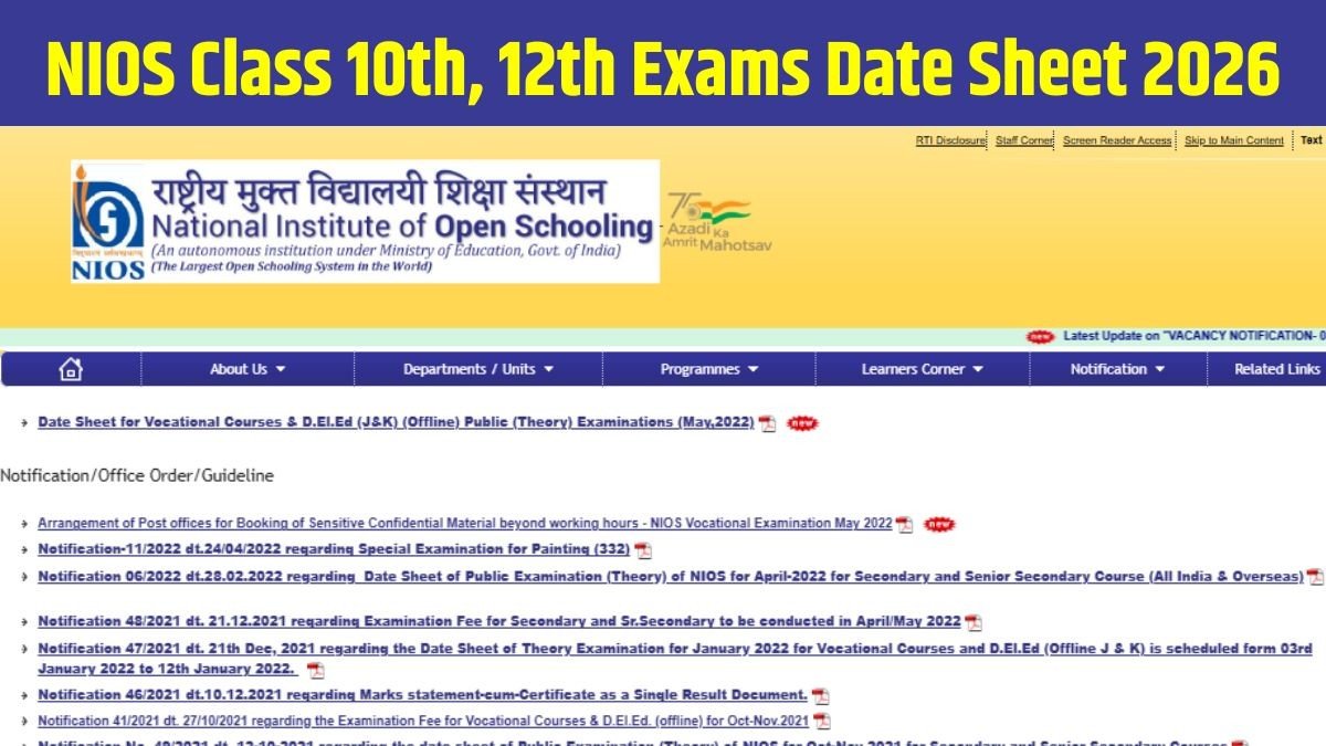 NIOS Exam Schedule 2026 (Out)