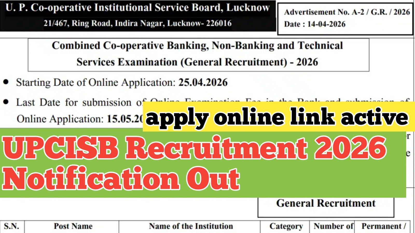 UPCISB Recruitment 2026 Notification Out