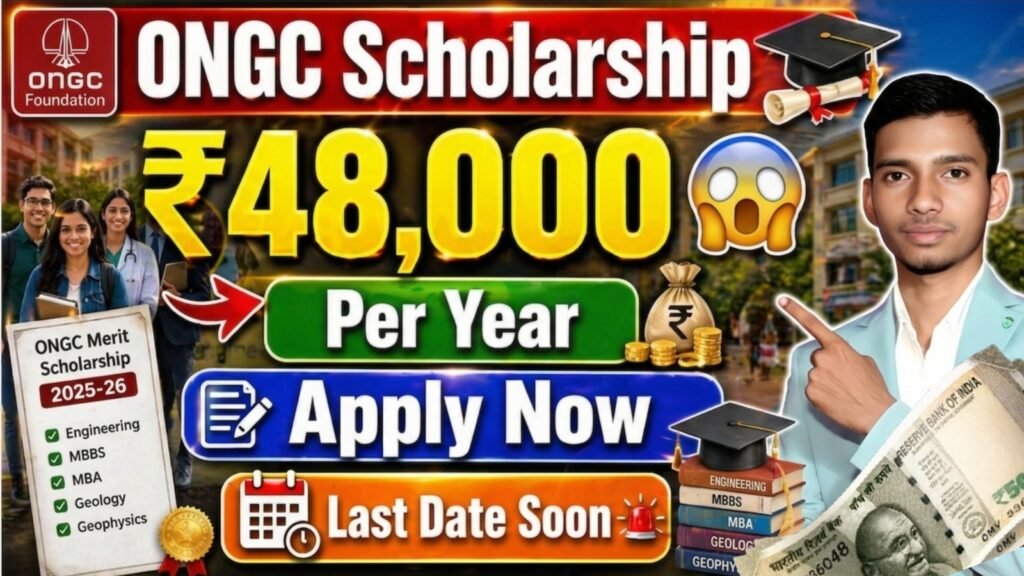 ONGC Merit Scholarship 2026: Apply Online ₹48,000 Scholarship - Eligibility, Registration, Selection Process 