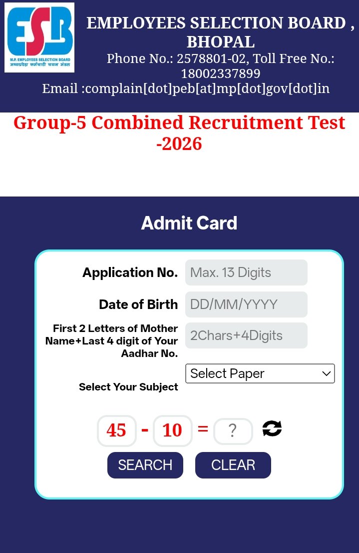 MPESB Group 5 Staff Nurse Paramedical Admit Card 2026