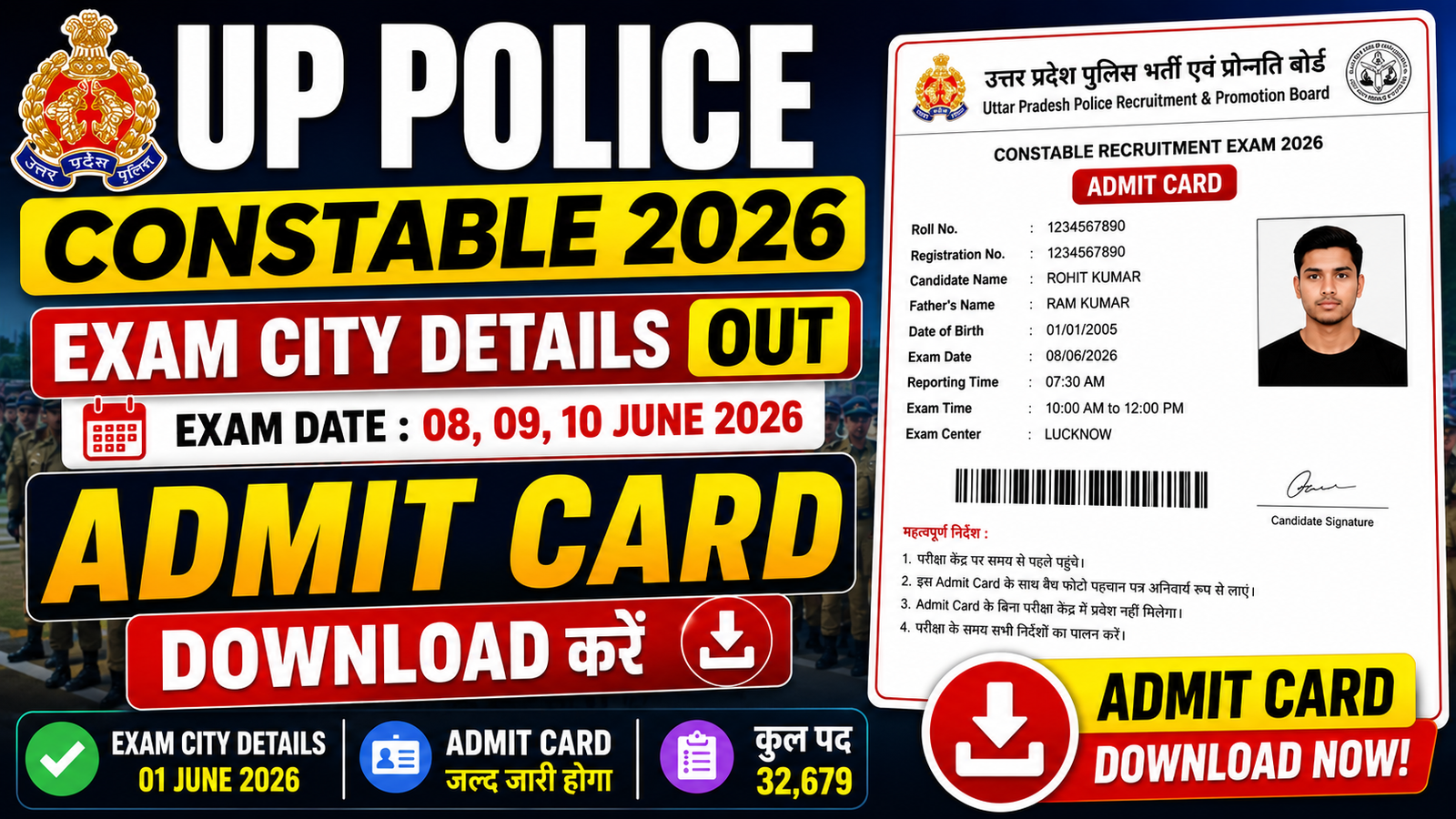 UP Police Constable Exam City Details 2026 Out: ऐसे करें Exam City Slip डाउनलोड