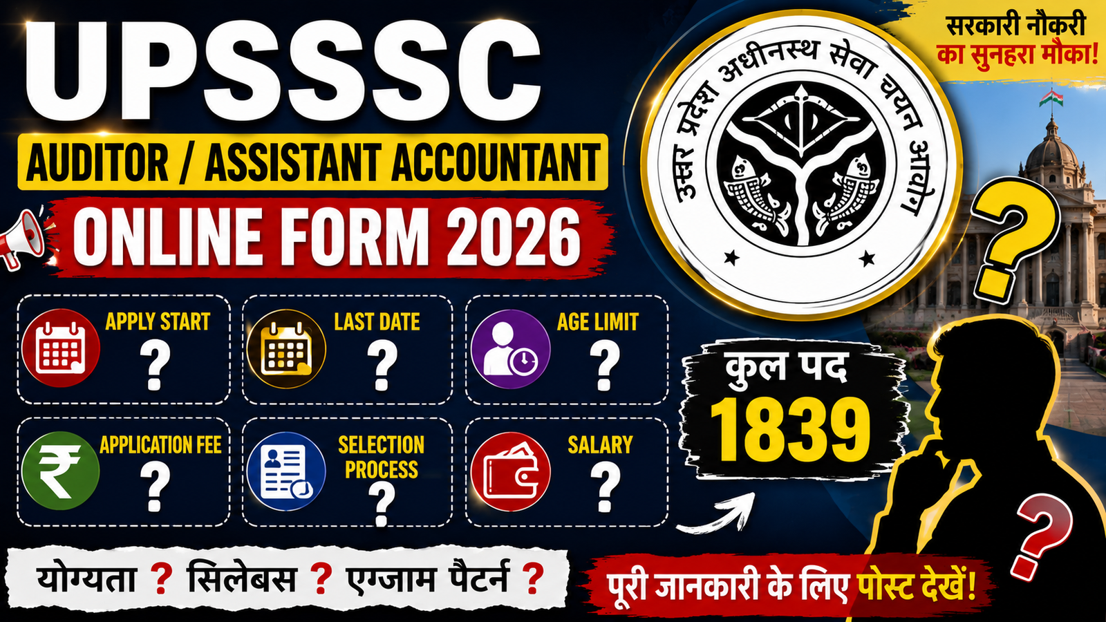 UPSSSC Auditor / Assistant Accountant Online Form 2026: 1829 पदों पर भर्ती, आवेदन तिथि, योग्यता, आयु सीमा और चयन प्रक्रिया पूरी जानकारी