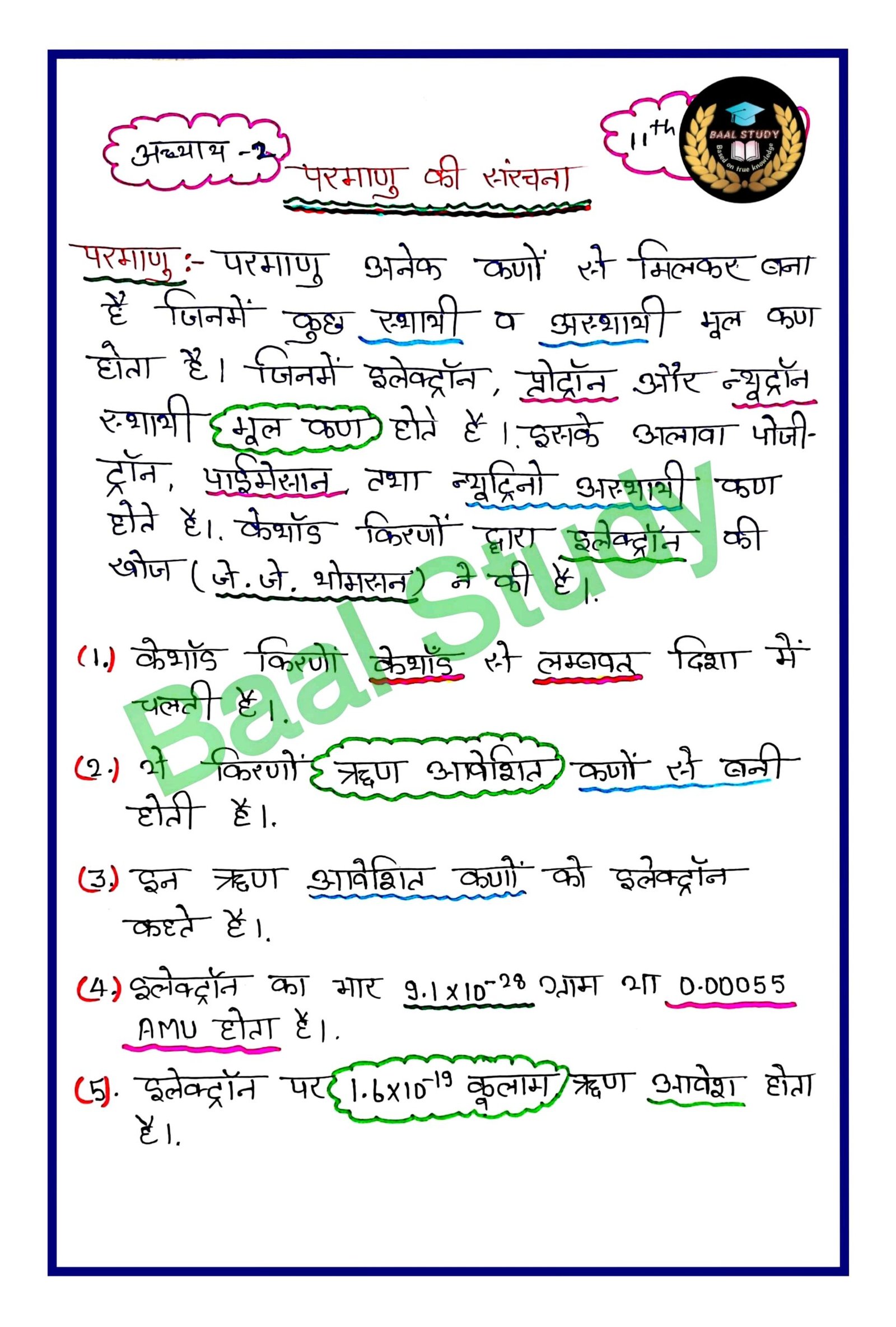 Class 11th Chemistry Chapter 2 Notes PDF Download – Structure of Atom Notes PDF in Hindi & English