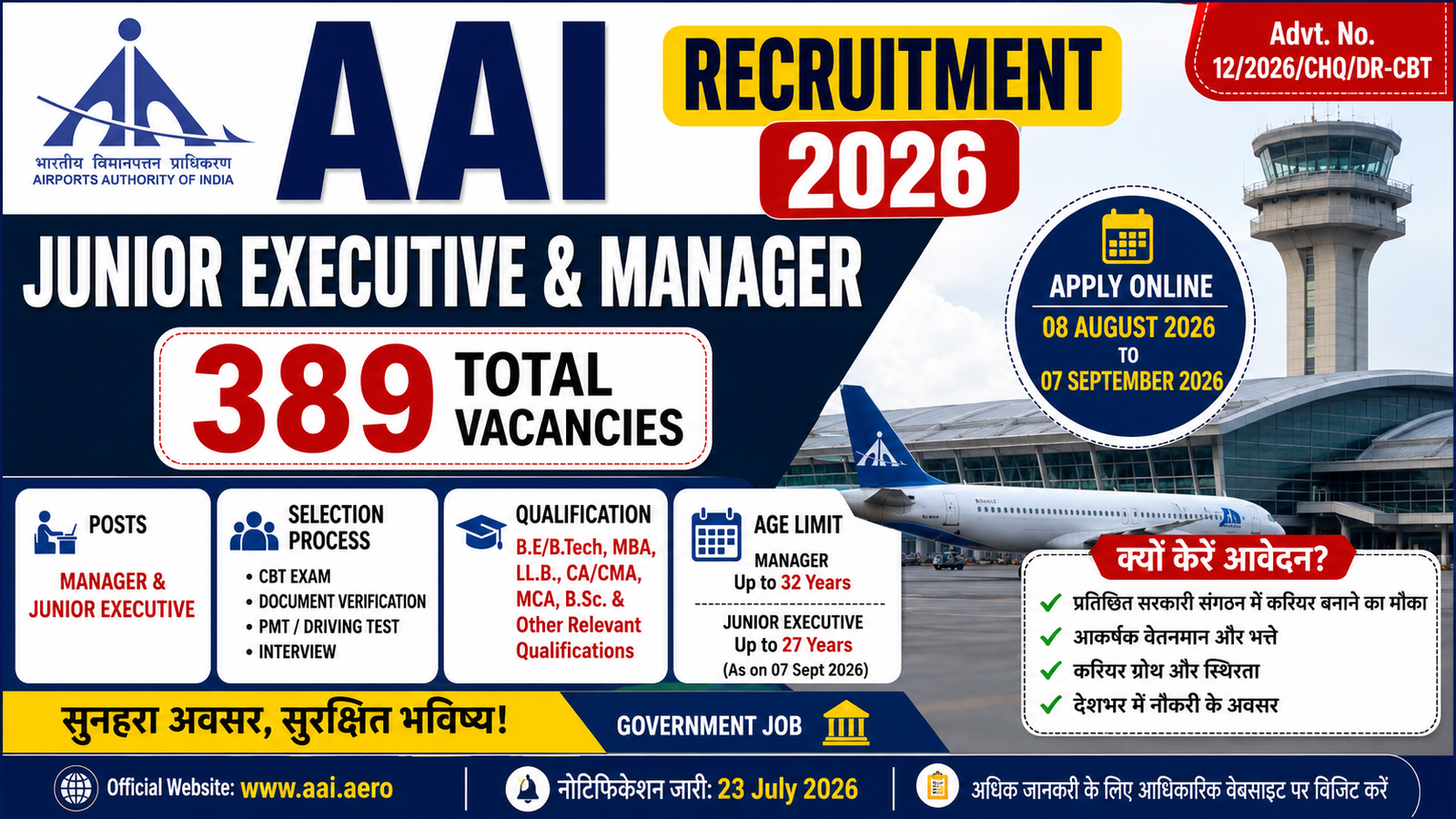 AAI Junior Executive & Manager recruitment