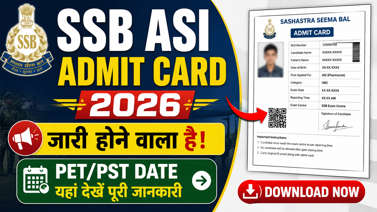 SSB ASI Admit Card 2026