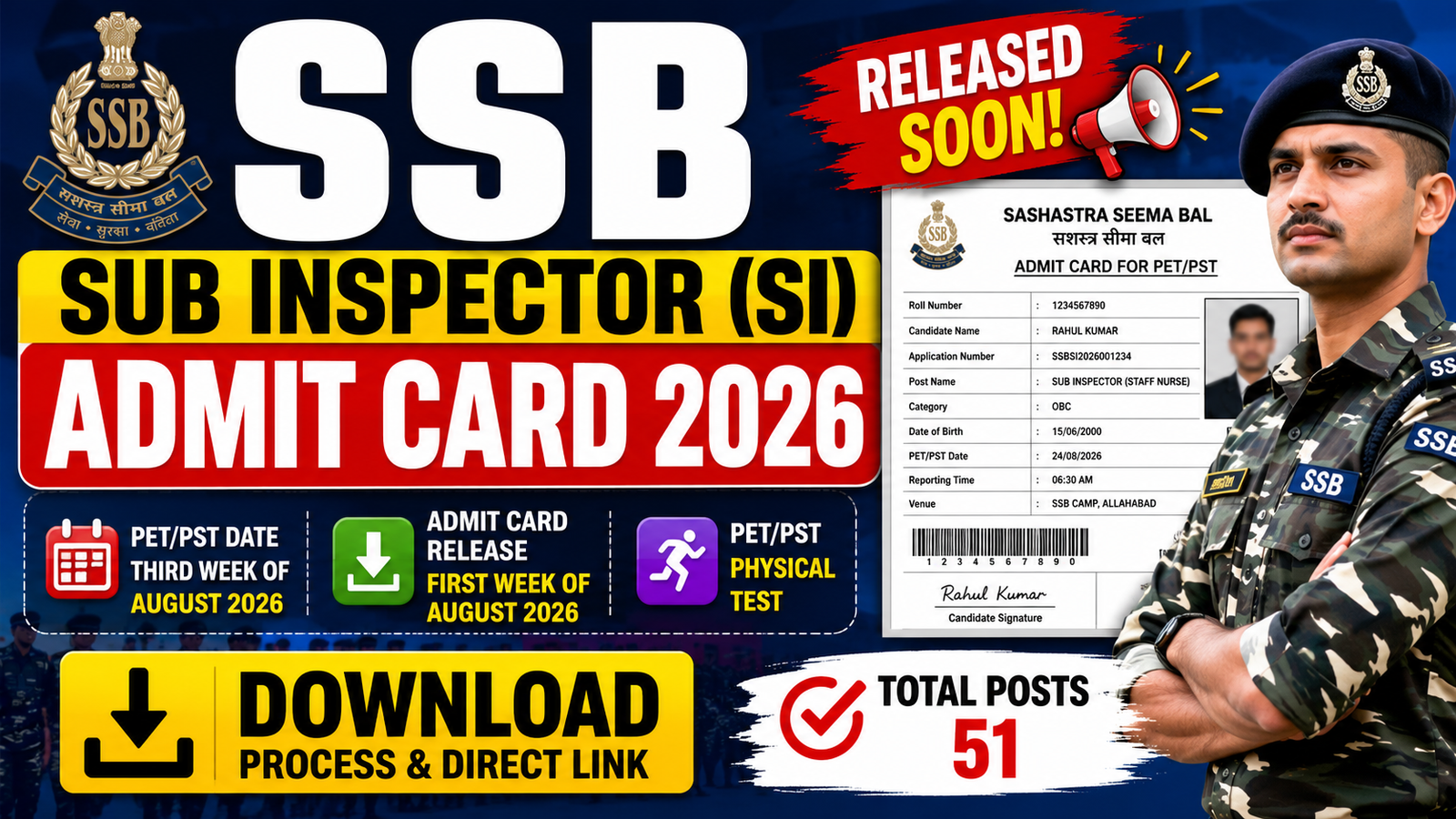 SSB Sub Inspector SI Admit Card 2026