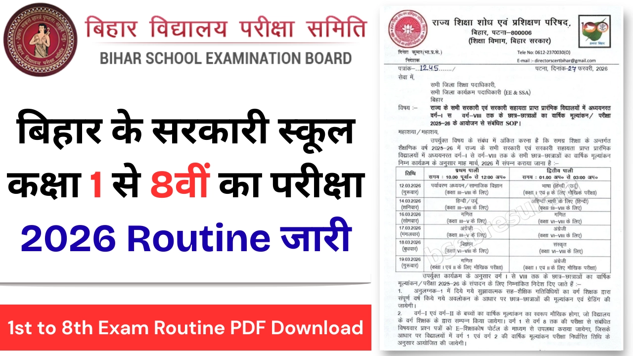 Bihar SCERT प्रथम त्रैमासिक मूल्यांकन परीक्षा 2026-27