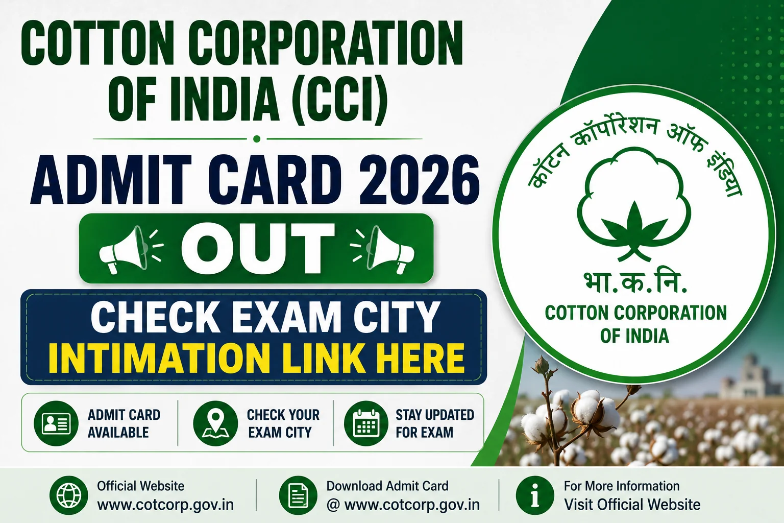 Cotton Corporation CCI Various Post Admit Card 2026
