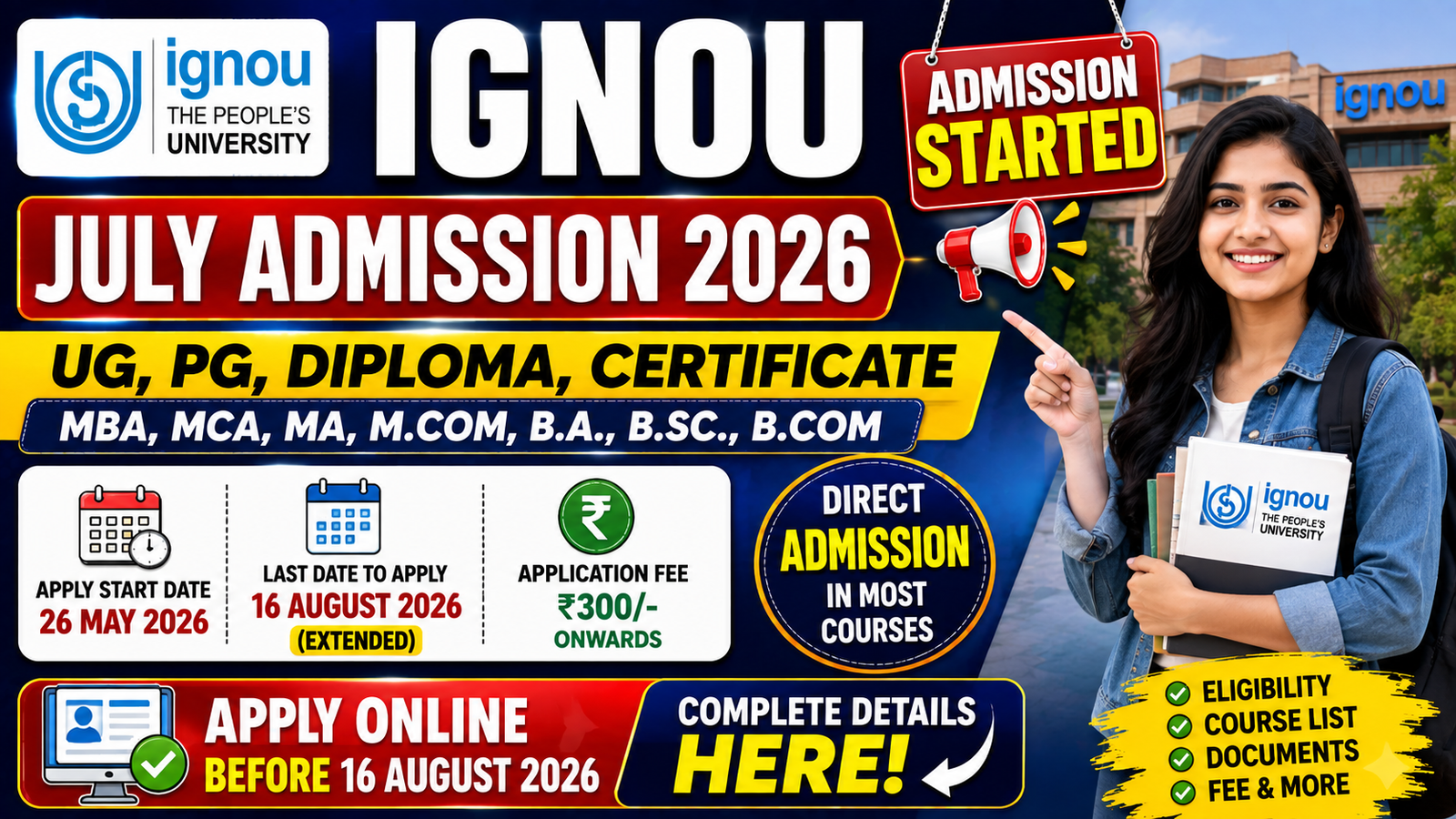 IGNOU July Admission 2026