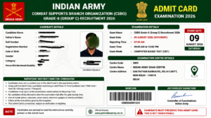 Indian Army CSBO Grade-II admit Card