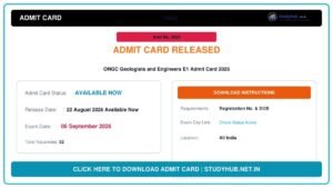 ONGC Geologists and Engineers E1 Admit Card 2026 OUT