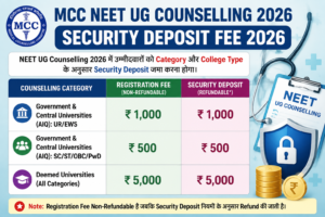 MCC NEET UG Security Deposit 2026: कितना जमा करना होगा, Refund कब मिलेगा? जानें पूरी जानकारी MCC NEET UG 2026 Security Deposit Fee Category Wise Details