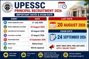 UPESSC Principal Last Date 20 August 2026 Exam Date 24 September 2026