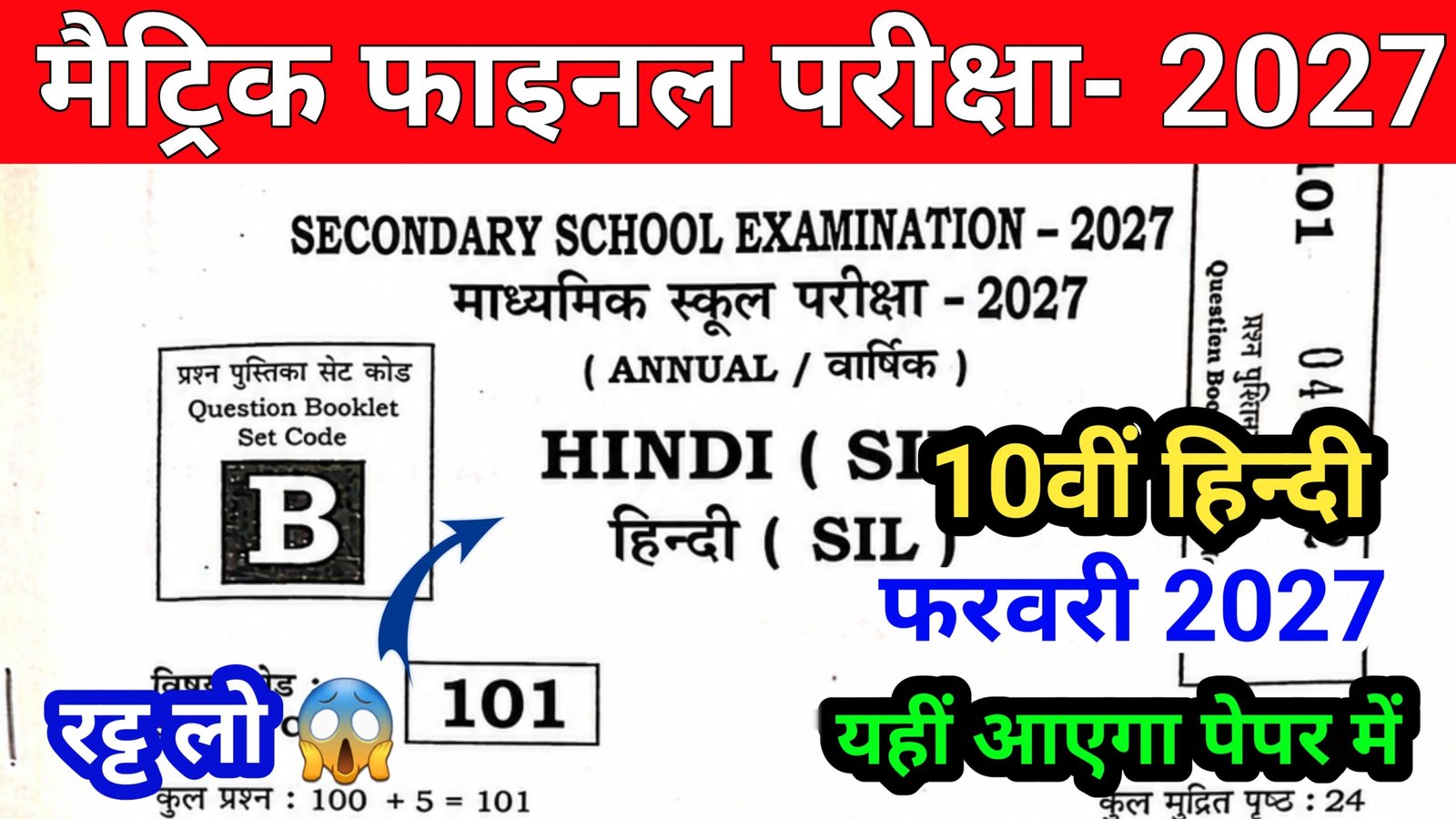 Bihar Board Class 10th Hindi Vvi Question 2027
