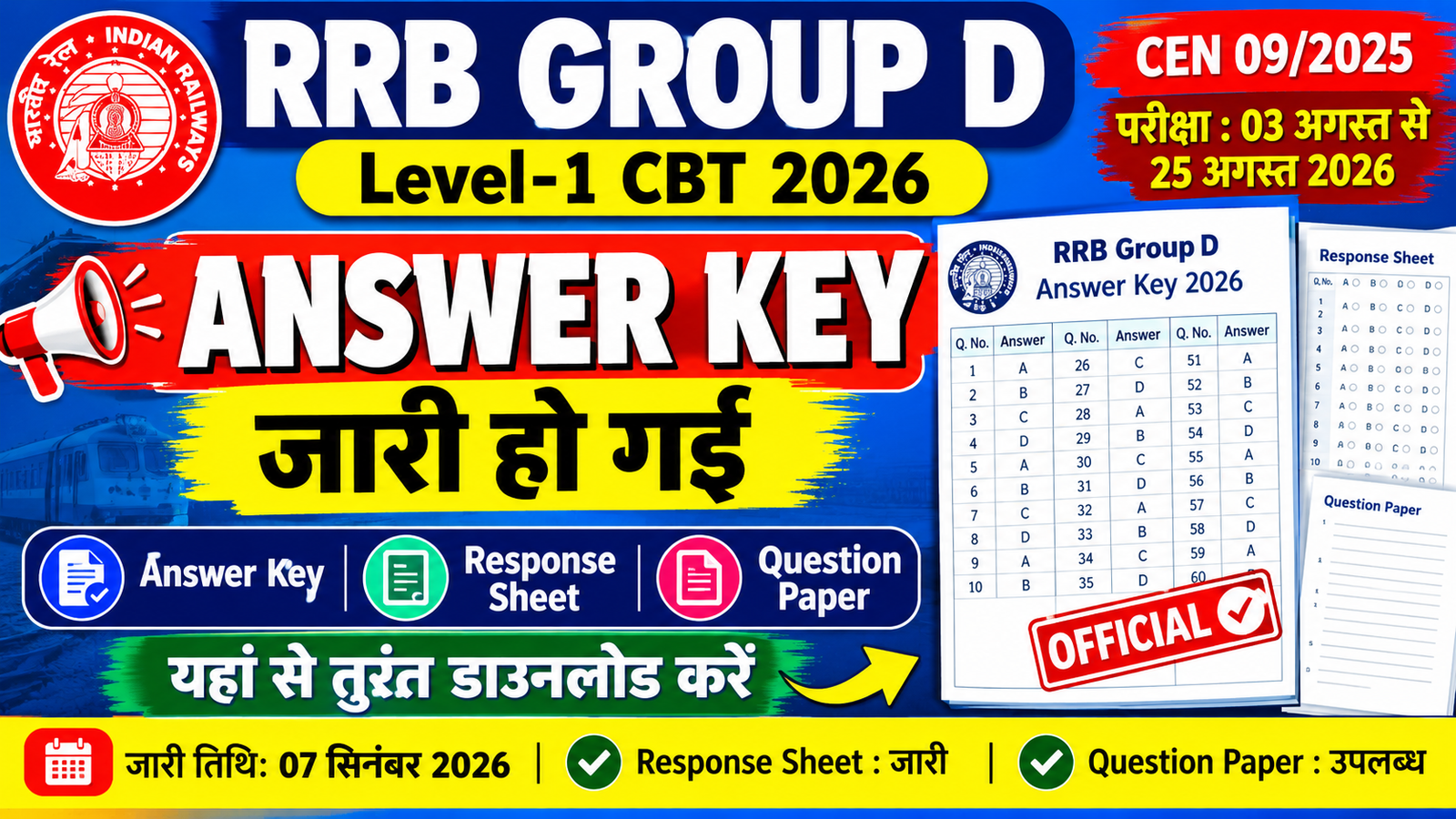 RRB Group D Answer Key 2026 Out: आंसर की यहां से डाउनलोड करें 