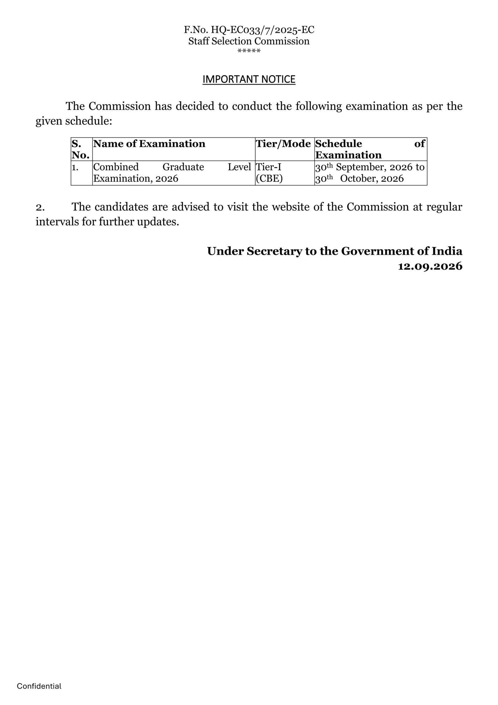 SSC CGL Tier -I Exam City 2026