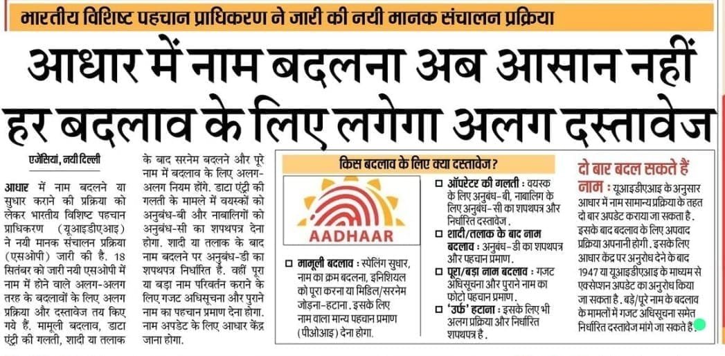 Aadhaar Name Change New Rule 2026